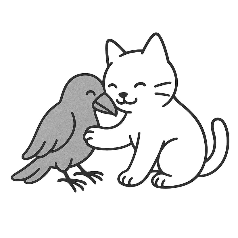 仲良しの猫とカラス