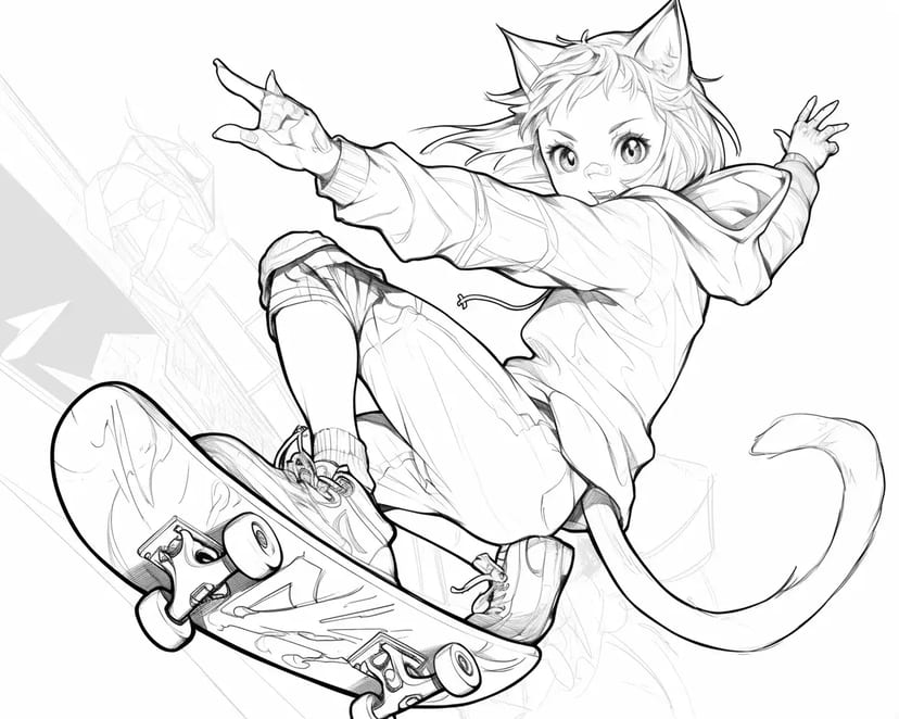 スケートボードの猫耳少女