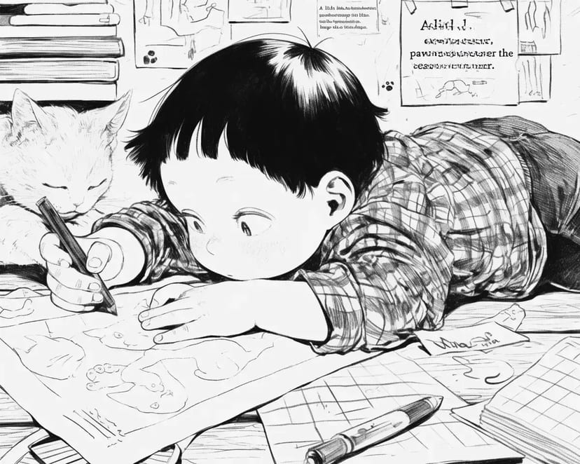 猫と描く少年