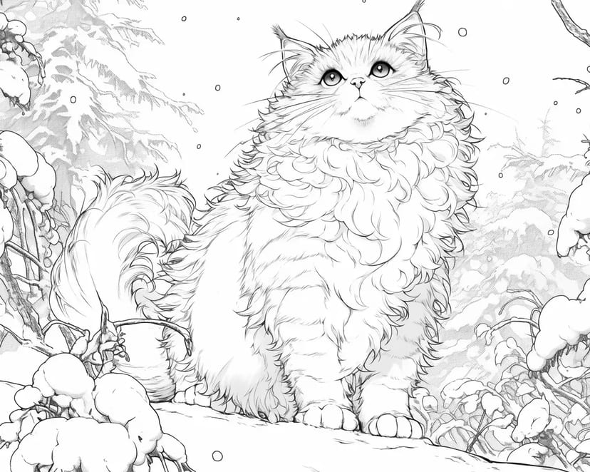 雪の中のふわふわ猫