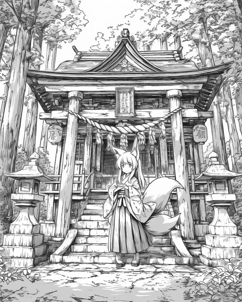 神秘的な森の狐の神社