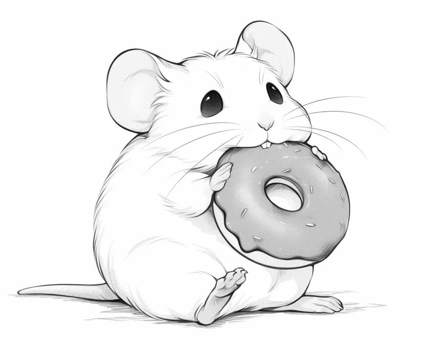 ドーナツを食べるかわいいねずみ
