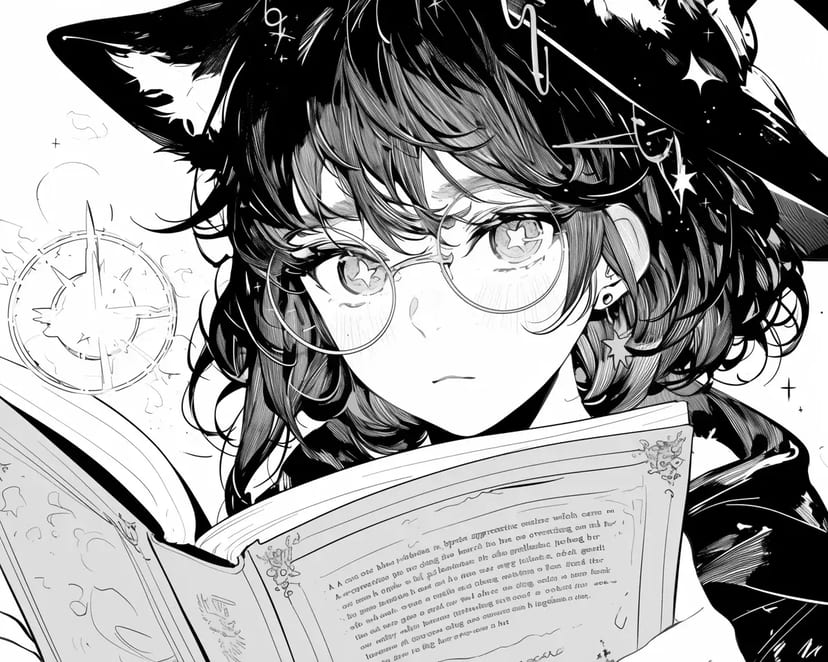 魔法の本を読む少女
