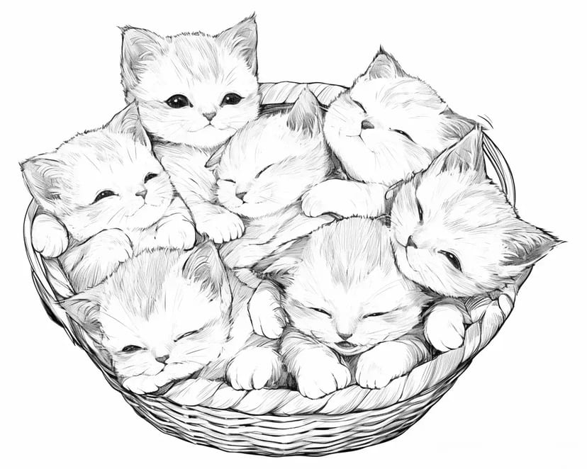 かごの中のかわいい子猫たち