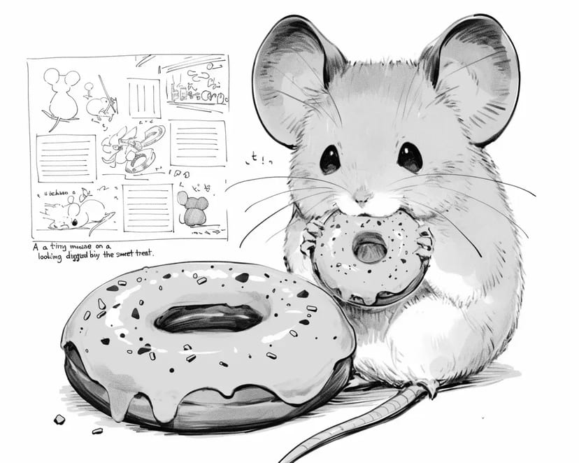 Pequeño Ratón Comiendo un Donut