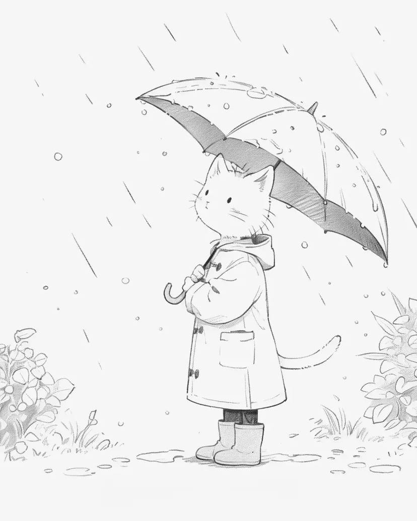 雨の中のネコ