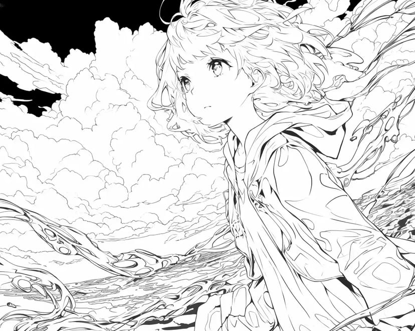 風に吹かれる少女