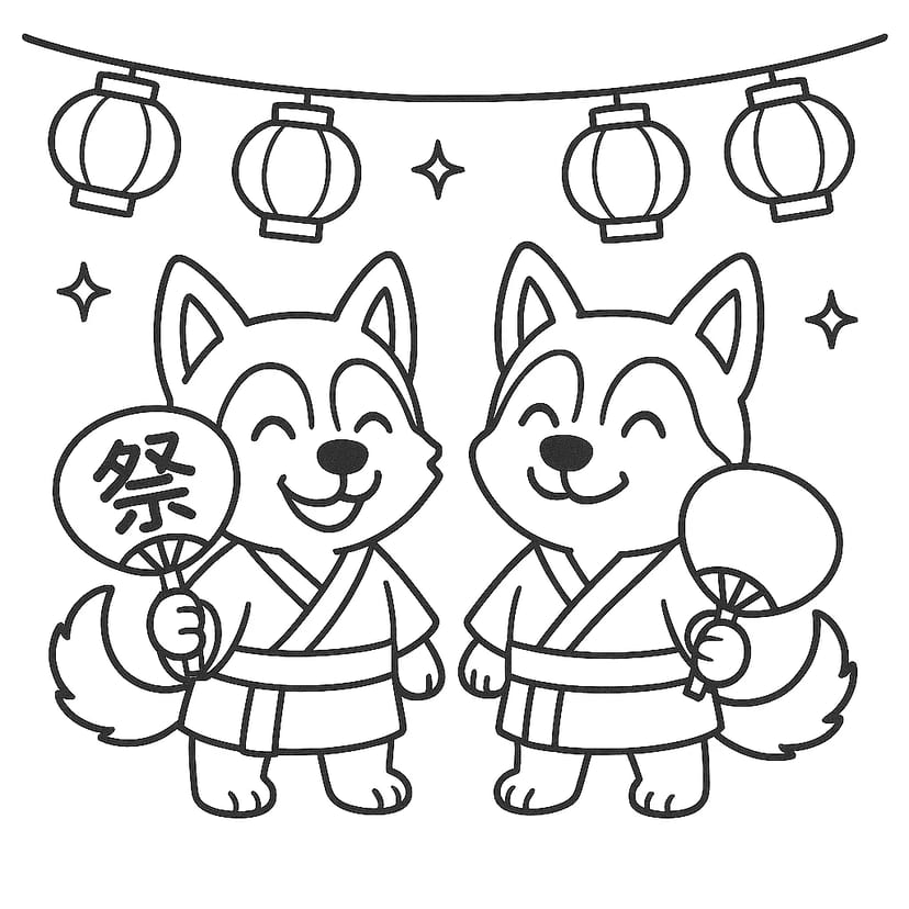 お祭りで楽しむ子犬たち