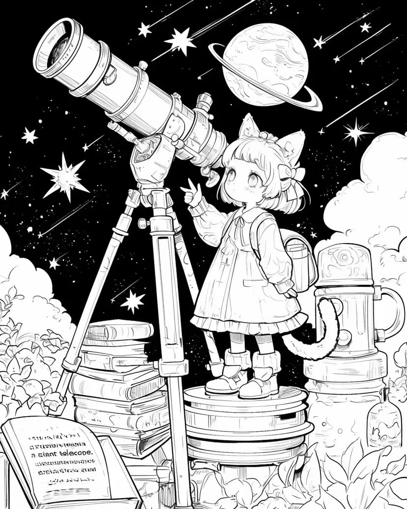 星空を見上げる子猫