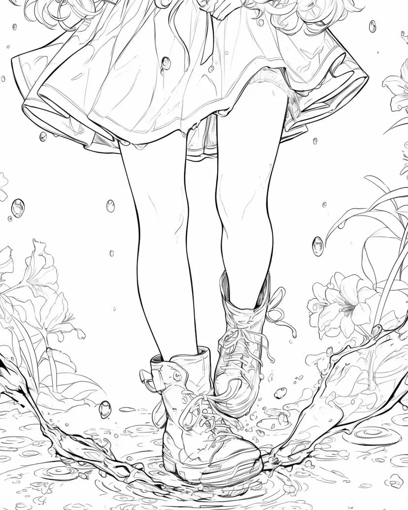 水たまりを踏む少女