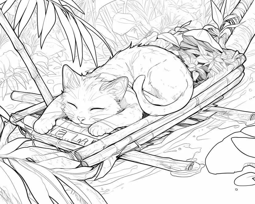 葉の上で眠る猫