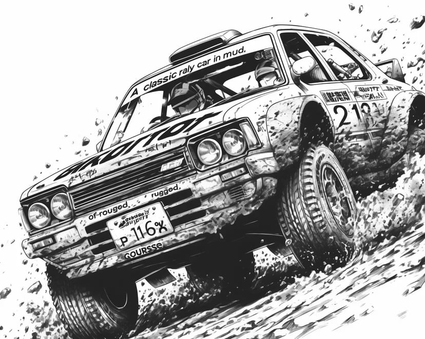 泥まみれのクラシックラリーカー