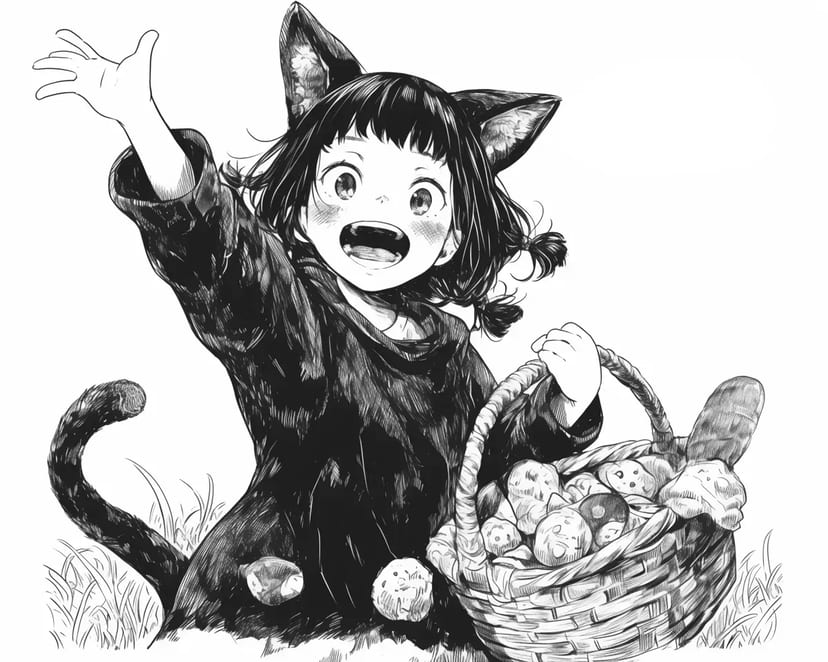 猫の少女とお菓子のバスケット