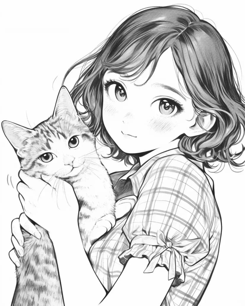 少女と猫の優しい時間