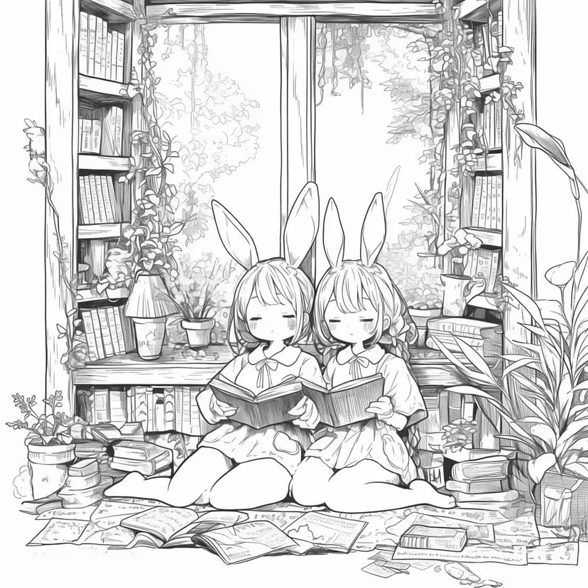 ウサギの耳を持つ少女たちの読書タイム