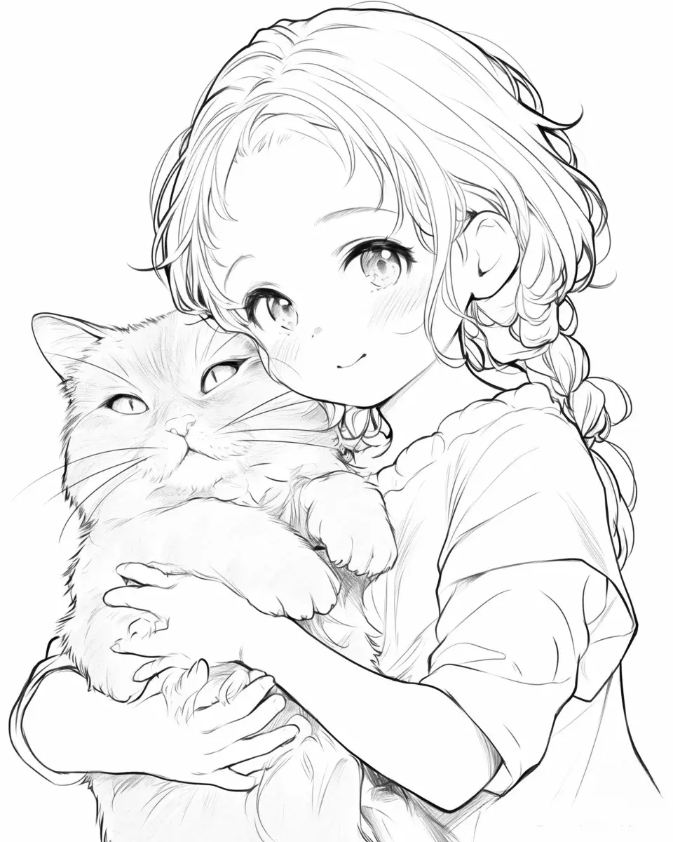猫と女の子のハグ