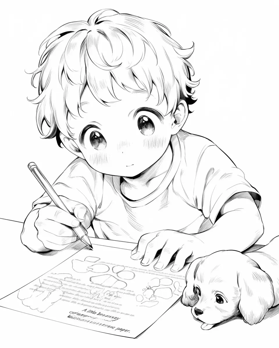 子犬と一緒にお絵かき